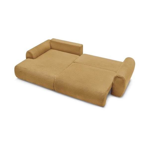 Divano angolare color senape allungabile (con penisola a sinistra) con rivestimento in velluto a coste Lucien – Bobochic Paris-image-4