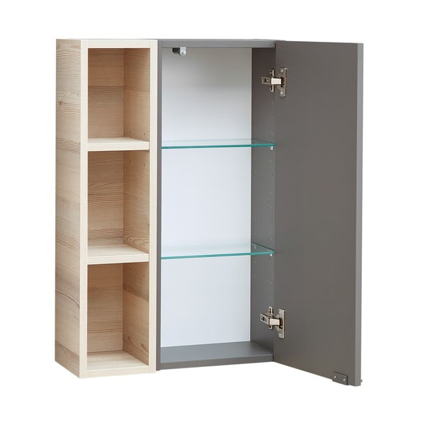 Mobile per bagno grigio e color naturale con effetto pino da appendere 70x45 cm Quickset 394 – Pelipal-image-2