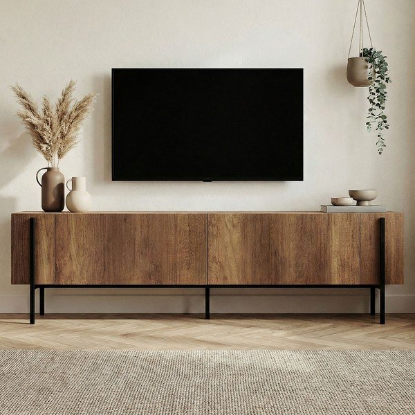 Mobile TV colore naturale scuro con effetto noce 180x45x30 cm Nexus – Kalune Design-image-3