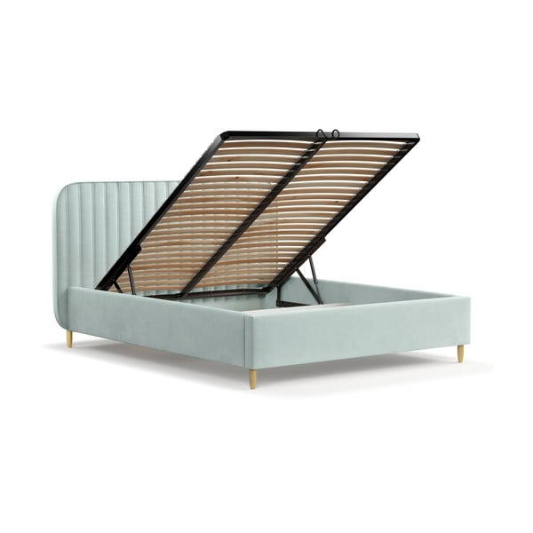 Letto matrimoniale imbottito color menta con spazio contenitivo e rete 140x200 cm Noto - Maison de Rêve-image-3