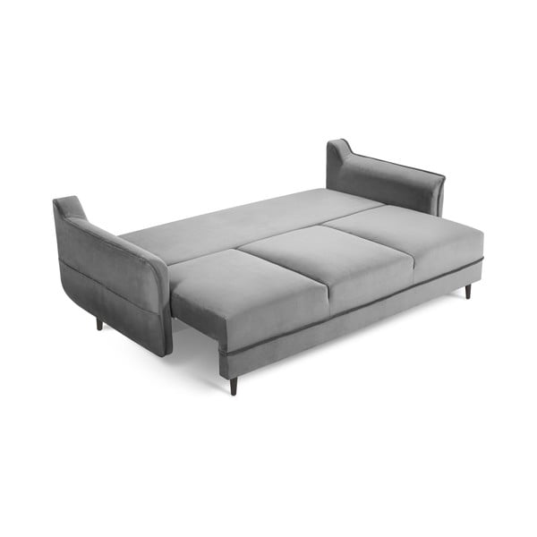 Divano letto in velluto grigio chiaro Basso - Kooko Home-image-2