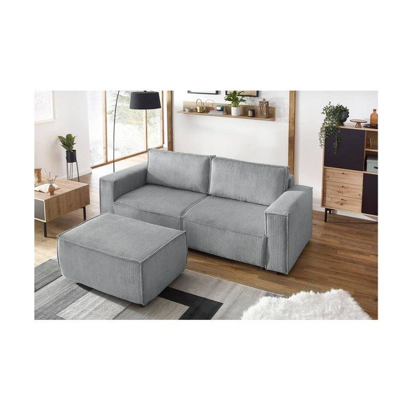 Sgabello in velluto a coste grigio chiaro Nihad - Bobochic Paris-image-4