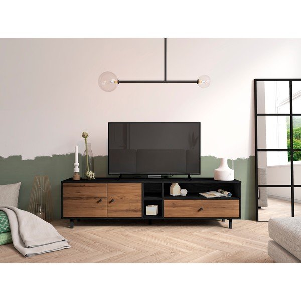 Tavolo TV nero/naturale in noce 180x47 cm Roald - Marckeric-image-1