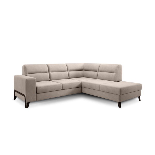 Divano angolare beige allungabile/con contenitore (con penisola a destra/a L) e rivestimento in velluto Cassara – ELTAP