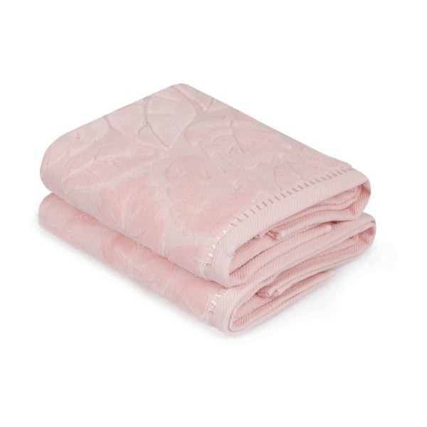 Set di 2 asciugamani in cotone sateen rosa cipria Madame Coco Velver, 50 x 90 m - Foutastic-image-1