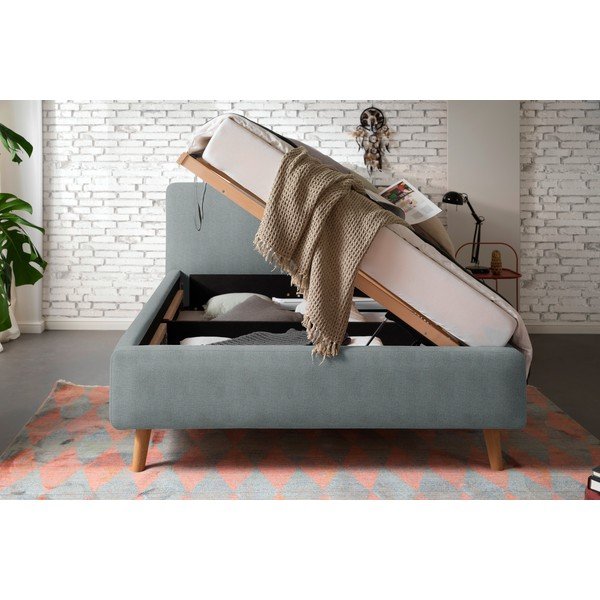 Letto matrimoniale imbottito grigio scuro con contenitore con rete inclusa 140x200 cm Mattis – Meise Möbel-image-3