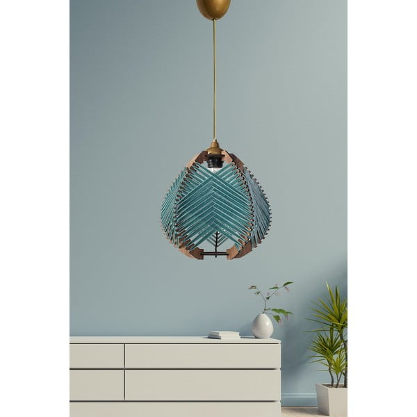 Lampadario blu/di colore naturale con paralume in tessuto ø 25 cm Yola – Opviq lights-image-1