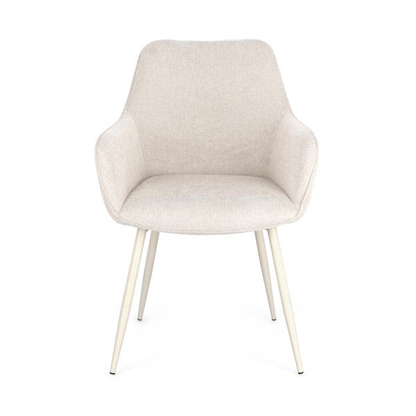 Sedia da pranzo beige imbottito con braccioli Cora – Bizzotto-image-3