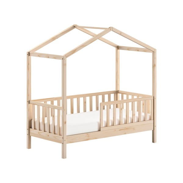 Letto da bambini a forma di casa di colore naturale in pino massiccio con rete inclusa 70x140 cm DALLAS – Vipack-image-2