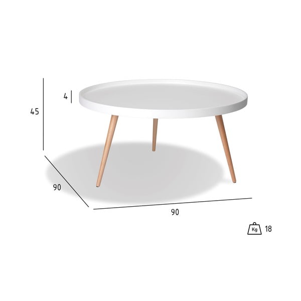 Tavolino bianco con gambe in faggio, Ø 90 cm Opus - Furnhouse-image-4