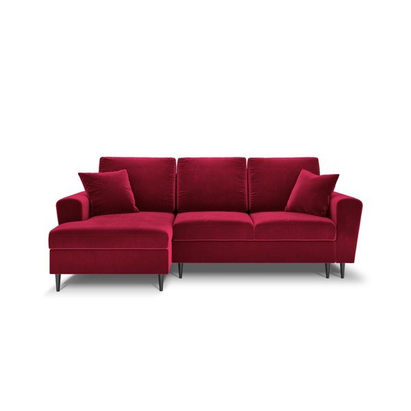 Divano angolare rosso allungabile e con contenitore (con penisola a sinistra/con chaise lounge) con rivestimento in velluto Kyoto – Cosmopolitan Design