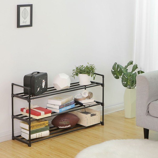 Scaffale in metallo nero per 12 paia di scarpe, larghezza 92 cm - Songmics-image-4