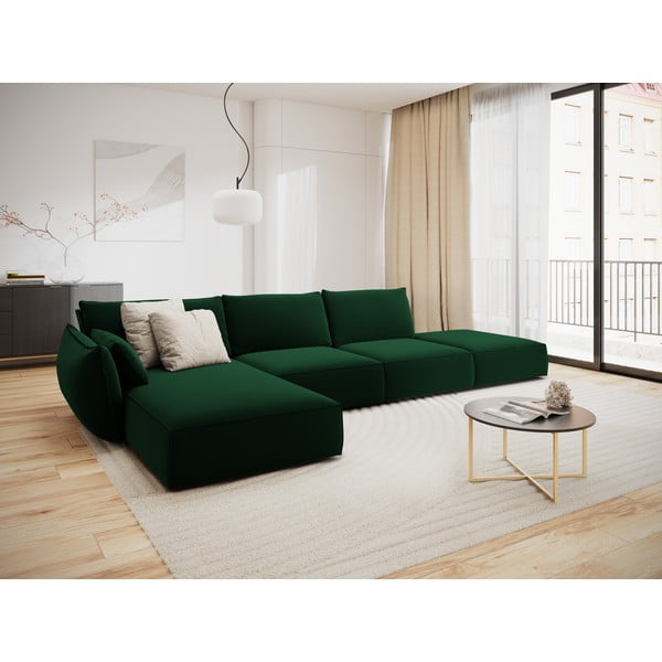 Divano angolare verde scuro (con penisola a sinistra/con chaise lounge) con rivestimento in velluto Vanda – Mazzini Sofas-image-1