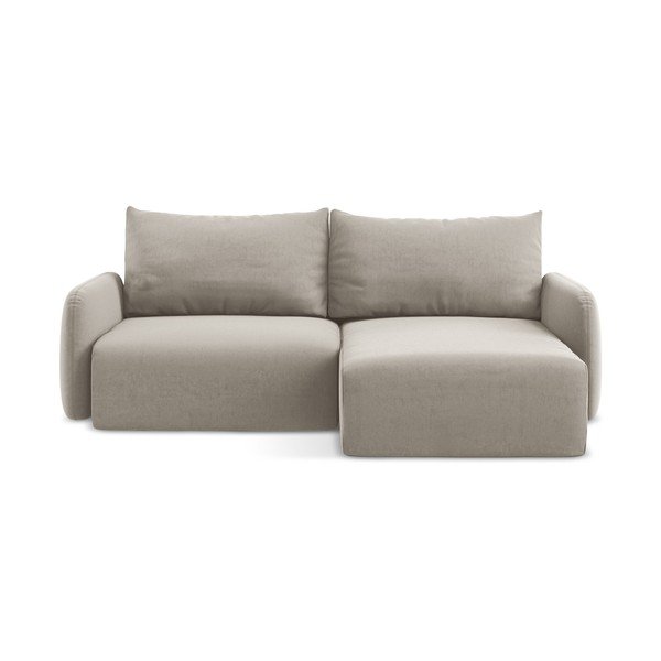 Divano angolare grigio tortora allungabile/con contenitore (con penisola a destra/con chaise lounge) con rivestimento in velluto Kalena – Makamii
