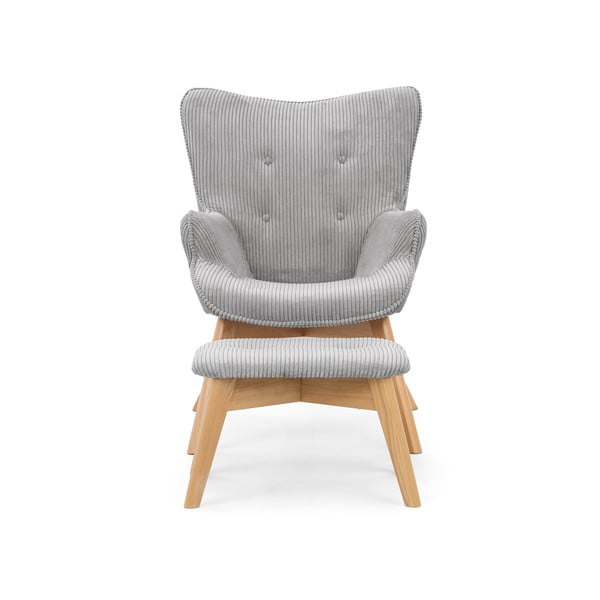 Poltrona con poggiapiedi grigia con rivestimento in velluto a coste Niko – Ropez-image-3