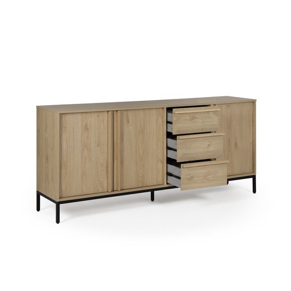 Credenza di colore naturale con effetto rovere 180x80x40 cm Luc – Marckeric-image-3