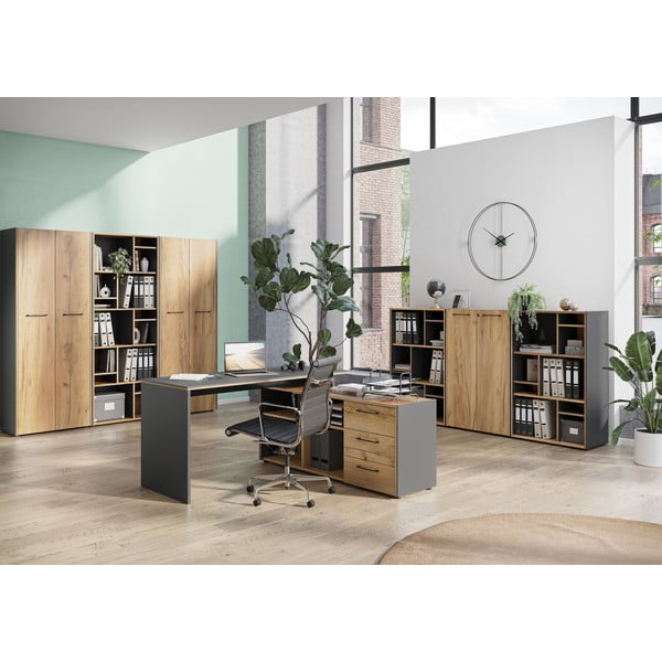 Libreria color antracite/di colore naturale con effetto rovere 75x120x40 cm Podium – Germania-image-2
