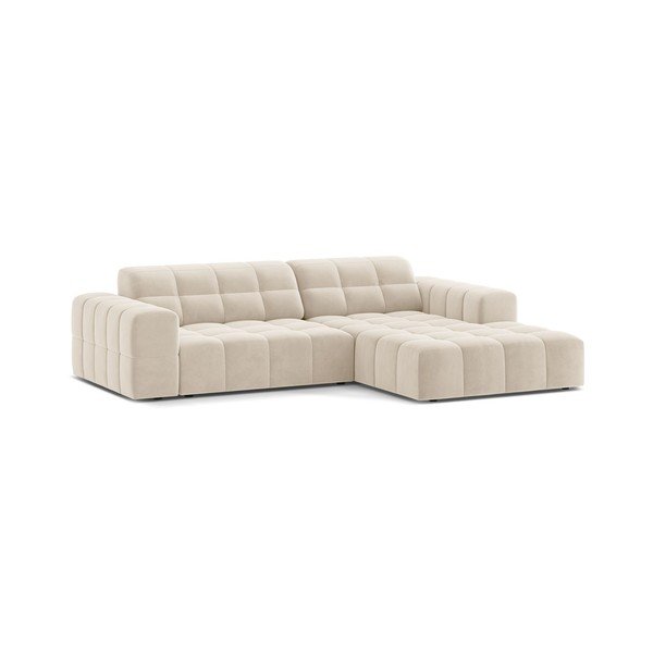 Divano angolare color crema (con penisola a destra/con chaise lounge) con rivestimento in velluto Chicago – Cosmopolitan Design-image-1