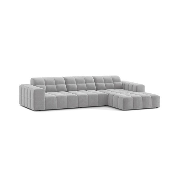 Divano angolare grigio chiaro (con penisola a destra/con chaise lounge) con rivestimento in velluto Chicago – Cosmopolitan Design-image-1