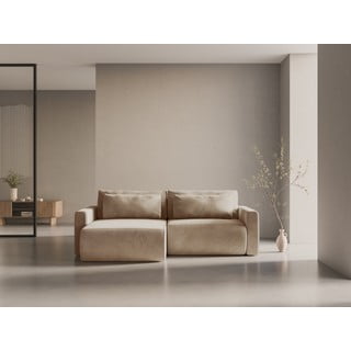 Divano angolare marrone chiaro allungabile con contenitore e rivestimento in velluto Belfast – Cosmopolitan Design