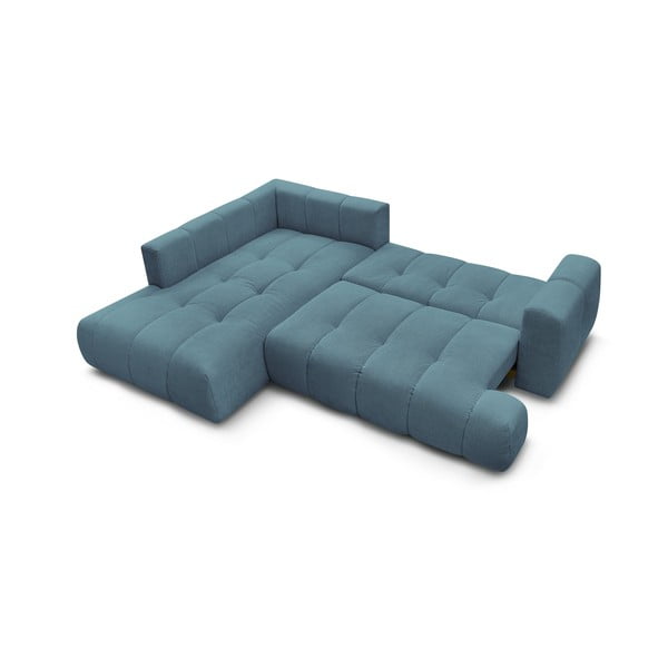 Divano angolare blu allungabile e con contenitore (penisola a sinistra/a L) con rivestimento in ciniglia Fuji – Bobochic Paris-image-4
