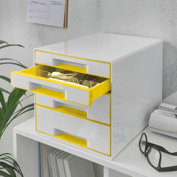 Cassettiera bianca e gialla WOW CUBE, 4 cassetti Cube - Leitz-image-1