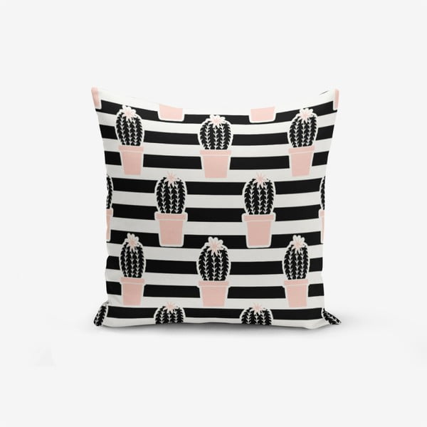 Federa in misto cotone Cactus nero a righe, 45 x 45 cm - Minimalist Cushion Covers