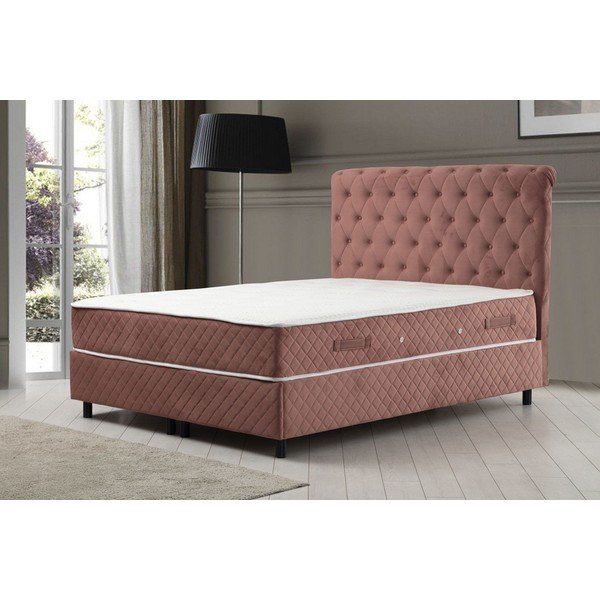 Letto boxspring alla francese rosa con contenitore 140x200 cm Sonata - Kalune Design-image-1