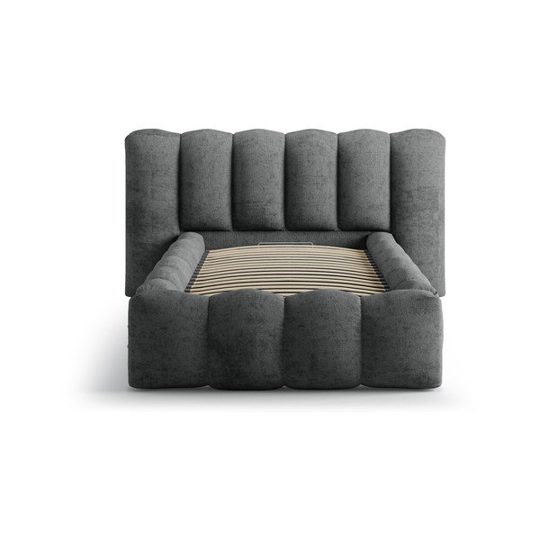 Letto singolo imbottito grigio scuro con contenitore con rete inclusa 90x200 cm Lupine – Micadoni -image-3