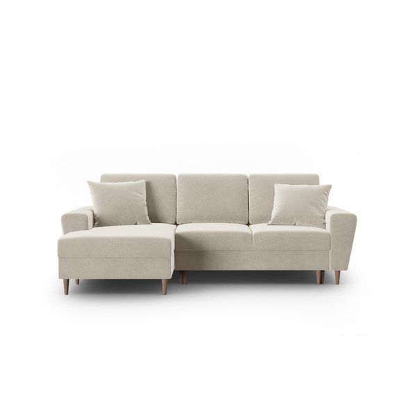 Divano angolare beige allungabile e con contenitore (con penisola a sinistra/con chaise lounge) con rivestimento in velluto Kyoto – Cosmopolitan Design