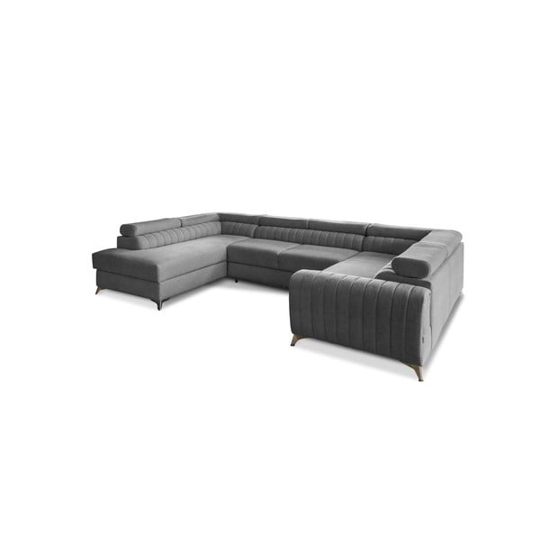 Divano angolare grigio scuro allungabile/con contenitore (con penisola a sinistra/a U) Louis – ELTAP