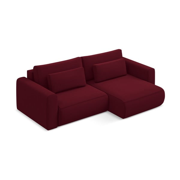 Divano angolare burgundy allungabile/con contenitore (con penisola a destra/con chaise lounge) con rivestimento in velluto Kapua – Makamii-image-2