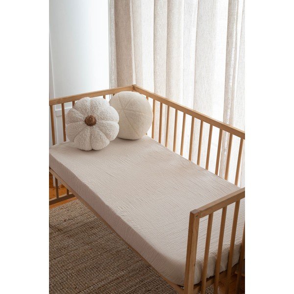 Lenzuolo con angoli per bambini beige in mussola per culla 60x120 cm Burumcuk – Mijolnir-image-1