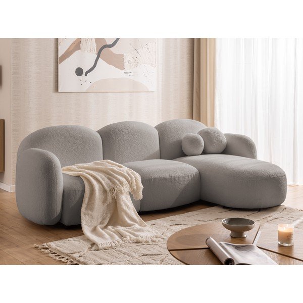 Divano angolare grigio (con penisola a destra/con chaise lounge) con rivestimento in bouclé Orbit – Ropez-image-4