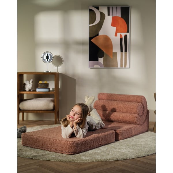 Poltrona per bambini rosa con rivestimento in bouclé Flipster – Wigiwama-image-4