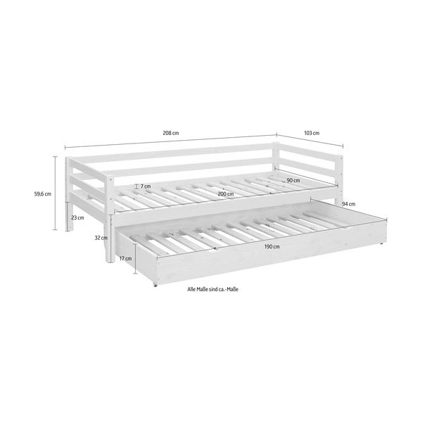 Letto da bambini estraibile di colore naturale in pino massiccio 90x200 cm Alpi – Støraa-image-3