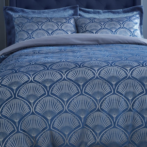 Biancheria blu per letto matrimoniale 200x200 cm Art Deco Pearl - Catherine Lansfield-image-2