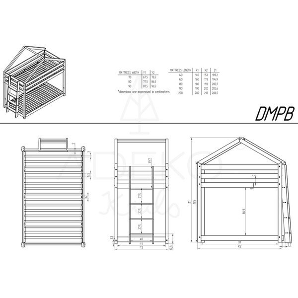 Letto a castello in legno di pino di colore naturale 80x200 cm Mila DMPB - Adeko-image-3