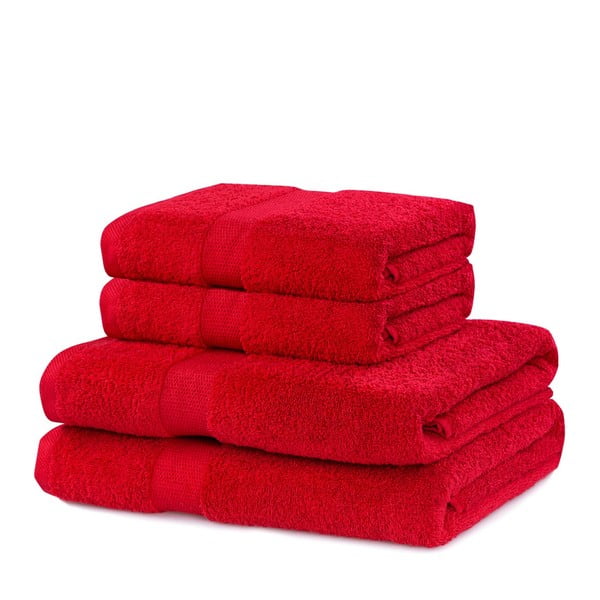 Asciugamani e teli da bagno in spugna di cotone rosso in un set di 4 pezzi Marina - DecoKing