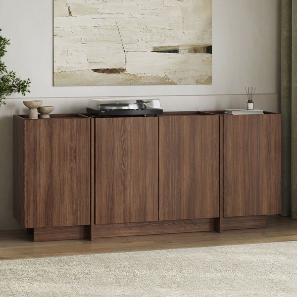 Credenza colore naturale scuro con effetto noce con apertura per cavi 180x80x45 cm Dorma – Kalune Design-image-4