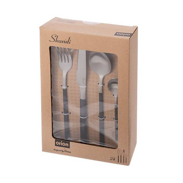Posate nere/argentate in acciaio inox 24 pz Skandi – Orion-image-3