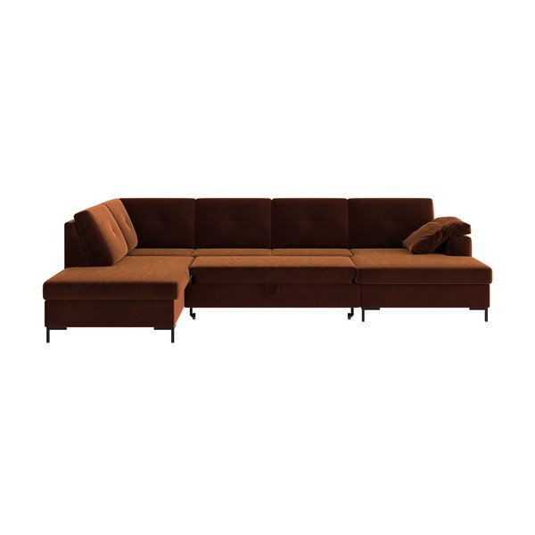 Divano letto a U in velluto arancione scuro, angolo sinistro Moor - Ghado-image-3