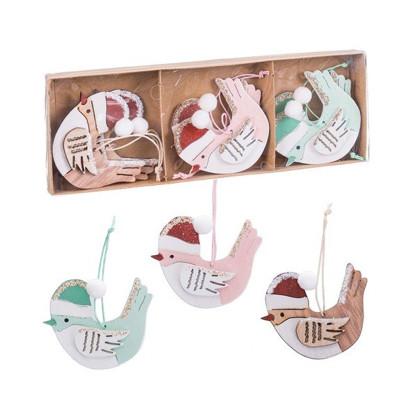 Decorazioni per albero di natale in set in legno 6 pz 8 cm Birds – Casa Selección-image-1