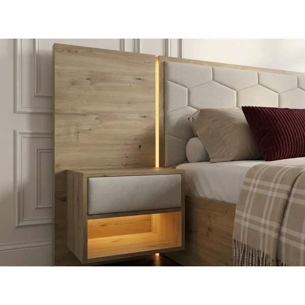 Letto matrimoniale imbottito/in truciolato beige con contenitore con rete inclusa 160x200 cm Palmeraie – Bobochic Paris-image-2