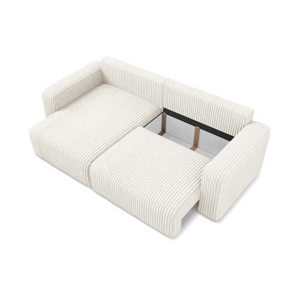 Divano angolare color crema allungabile/con contenitore (con penisola a sinistra/con chaise lounge) con rivestimento in velluto a coste Kona – Makamii-image-4