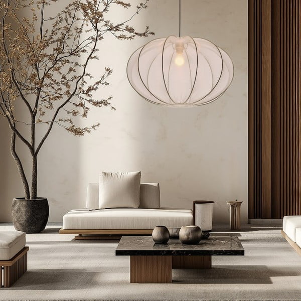 Lampadario bianco con paralume in tessuto ø 60 cm Mellow – Candellux Lighting-image-2