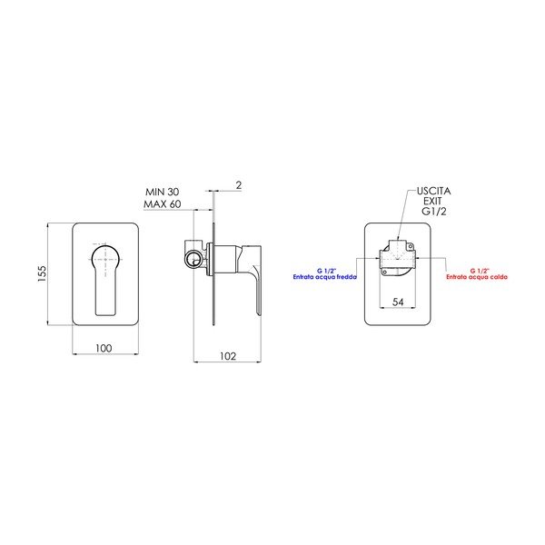 Rubinetto per doccia in nero opaco da incasso (con una uscita) Pax – Sapho-image-1