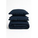 Set copripiumino e federa blu scuro in cotone renforcé per letto matrimoniale ed esteso 240x220 cm Ruffle Striped – Mila Home Luxury
