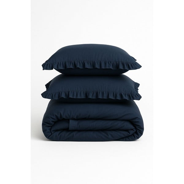 Set copripiumino e federa blu scuro in cotone renforcé per letto singolo 140x200 cm Ruffle Striped – Mila Home Luxury