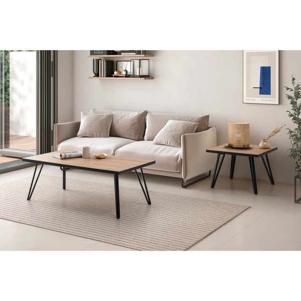 Tavolino nero/naturale con piano in rovere 60x60 cm Sindi - Marckeric-image-1